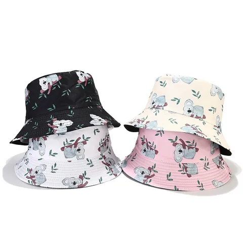 Sombrero de Pescador de Protección Solar de Verano Lindo Estampado de Koala Doble Cara Casual Al Aire Libre para Mujer y Hombre