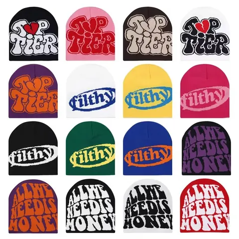 Gorro de Punto Cálido de Invierno Unisex Streetwear Hip Hop Letra Jacquard Acrílico Calavera Para Hombres Mujeres Casual Al Aire Libre