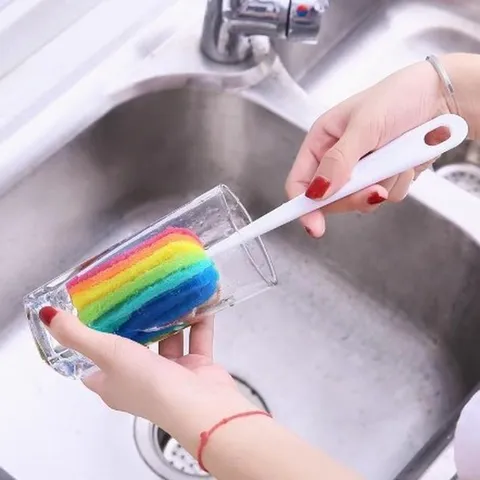 Langer Griff Tassenreinigungsbürste Tassenbürste Bunte Schwamm Scheuerschwamm Bürste Für Thermos Wasserglas Küche