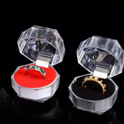 Transparent Acryl Ringbox Achteckig Kleine Schmuck Geschenke Box Klar Aufbewahrung Organizer Etui Für Ring Ohrring Präsentation