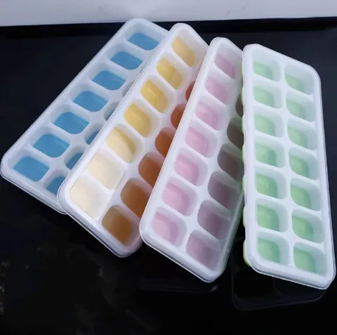 14 Gitter Quadratische Eiswürfelform Mit Deckel Weicher Boden Einfach zu Entformen Eisbereiter Box Hausgemachte Eiswürfelschale Küchenwerkzeug