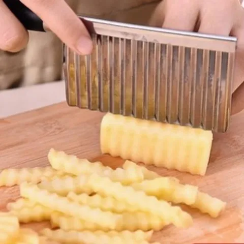 Edelstahl Wellenartiger Kartoffelschneider Kräuselmesser Küche Gemüseschneider Pommes Frites Schneider Kochutensil Werkzeug