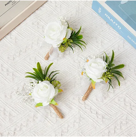 Artificial Rose Boutonniere Silk Flower Groom Groomsman Corsage Wedding Party Prom Brooch Pin Men Jewelry