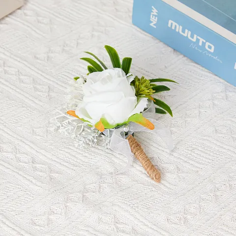 Artificial Rose Boutonniere Silk Flower Groom Groomsman Corsage Wedding Party Prom Brooch Pin Men Jewelry