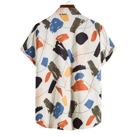 Chemise à Manches Courtes Extensible Imprimée 3D pour Homme Haut Décontracté à Revers et Boutons Mode Abstrait Géométrique