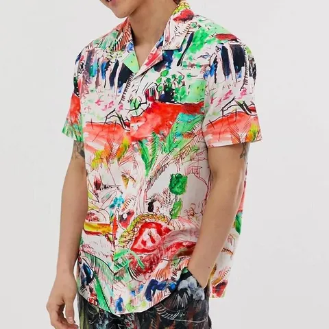 Camicia da Uomo in Stile Britannico Mimetica Graffiti Stampa Casual Spiaggia Manica Corta Poliestere Comoda Traspirante Top Estivo