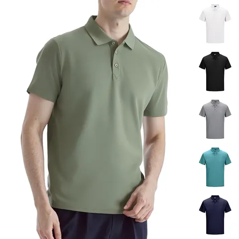 Polo Casual a Manica Corta da Uomo Traspirante Asciugatura Rapida Tinta Unita Risvolto Estate Business Golf Top