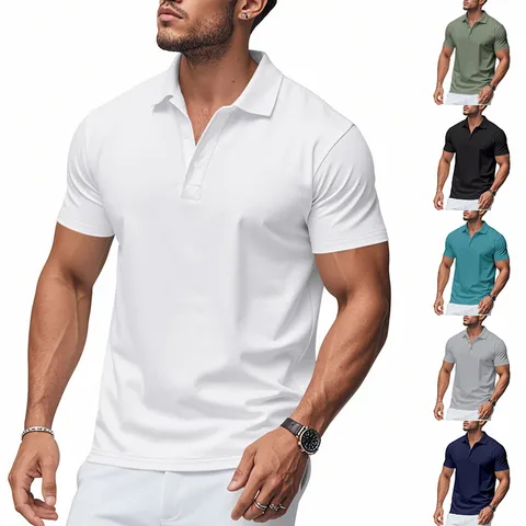 Polo Casual a Manica Corta da Uomo Traspirante Asciugatura Rapida Tinta Unita Risvolto Estate Business Golf Top