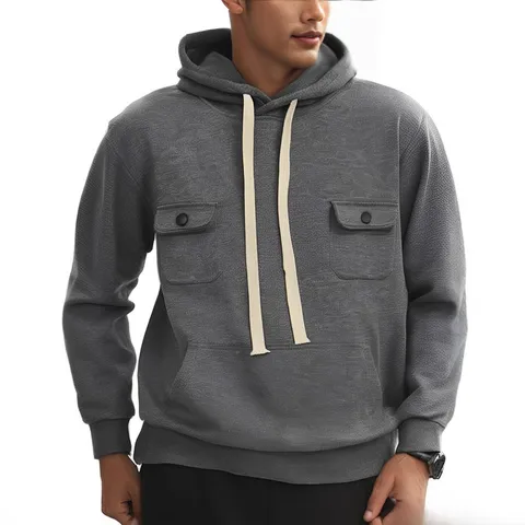Felpa con Cappuccio Foderata in Pile Pesante da Uomo Inverno Casual a Manica Lunga con Tasche