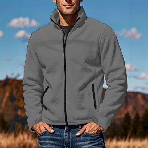 Chaqueta de Forro Polar para Hombre Invierno Exterior Cuello Alzado Cremallera Completa Abrigo Casual Cálido Prendas de Abrigo Color Sólido Manga Larga