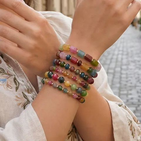 Niche-ontwerp Dopamine Kleurrijke Geverfde Toermalijn Kralen Armband Voor Vrouwen High-End Stijl Stapelbare Halfedelsteen Hand Sieraden Armband Cadeau