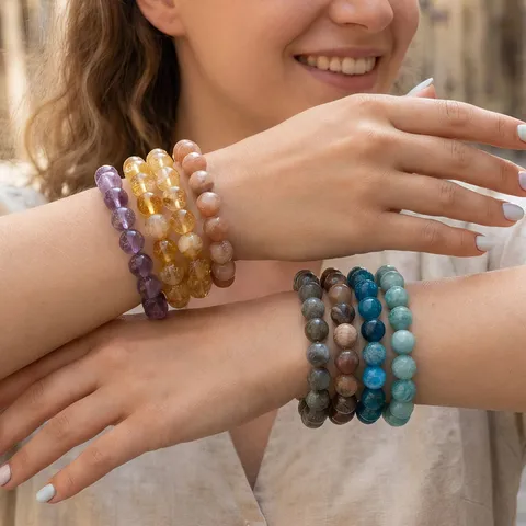 Boho Natuurlijke Halbedelsteen Kralen Armband Voor Dames Meerkleurig Amethist Kwarts Kristal Elastisch Handgemaakt Handsieraden Cadeau