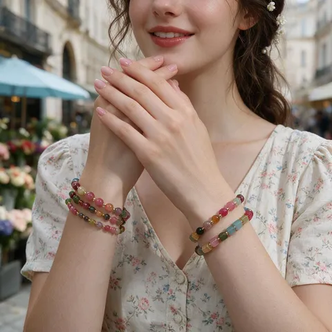 Niche-ontwerp Dopamine Kleurrijke Geverfde Toermalijn Kralen Armband Voor Vrouwen High-End Stijl Stapelbare Halfedelsteen Hand Sieraden Armband Cadeau