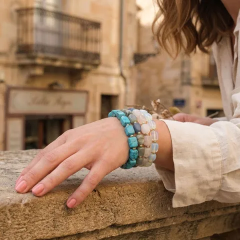 Handmade Irregular Block Semi-Precious Stone Bracelet With Copper Beads Minimalist Retro Stacking Natural Stone Bracelet For Women