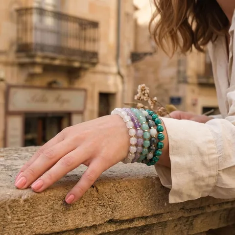 Vintage Faceted Semi Precious Stone Beaded Bracelet For Women Men Geometric Multicolor Spotted Natural Stone Strand Bracelet Copper Beads Stackable Niche Aesthetic Wrist Jewelry Gift