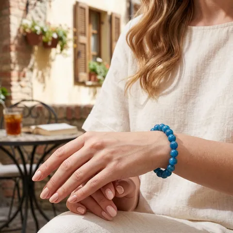 Vintage Semi Precious Stone Beaded Elastic Bracelet For Women Morandi Color Geometric Round Beads Stacking Strand Hand Jewelry Vacation Gift