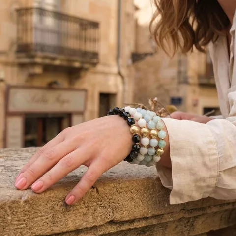 Vintage Niche Faceted Semi-Precious Stone Beaded Bracelet For Women Men Elegant Geometric Handmade Copper Beads Stacking Stretch Strand Bracelet Jewelry