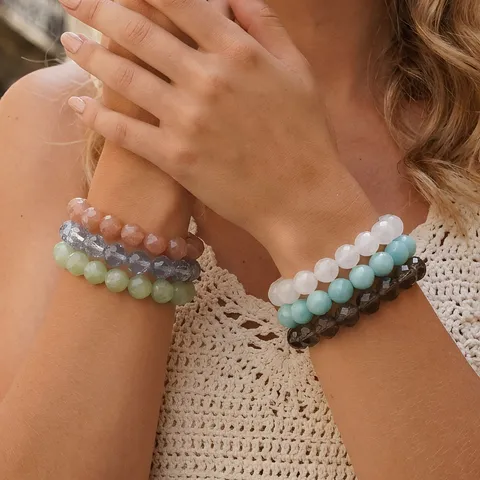 French Retro Elegant Faceted Crystal Round Bead Bracelet Stackable Multicolor Clear Crystal Healing Bead Strand Bangle For Women Gift Jewelry