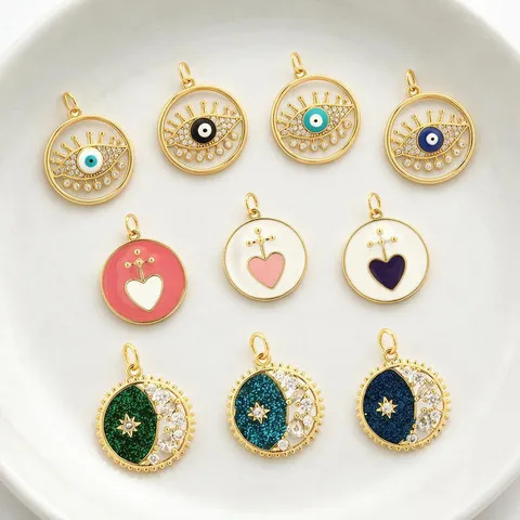 18K Verguld Koperen Boze Oog Hart Hanger DIY Handgemaakte Ketting Accessoires Emaille Regenboog Charms Strass Sieraden Benodigdheden
