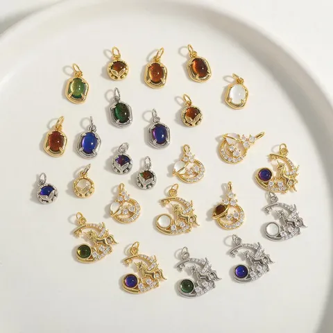 18K Verguld Koperen Irriserende Edelsteen Charms Met Zirconia Eenhoorn Ster Maan Blad Hangers Voor DIY Ketting Armband Sieraden Maken Accessoires