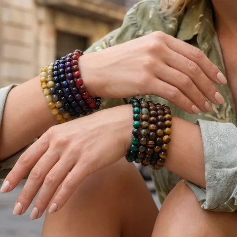 Vintage Halbedelstein Tijgeroog Kralen Armband Unisex Geometrisch Rond Handgemaakt Strandarmband Retro Pendelen Sieraden Cadeau