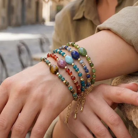 Vintage Western Kupfer Künstliche Perle Schmuck Set Farbblockierung Rund Geometrisch Ohrhänger Armband Set Für Damen Alltägliches Accessoire