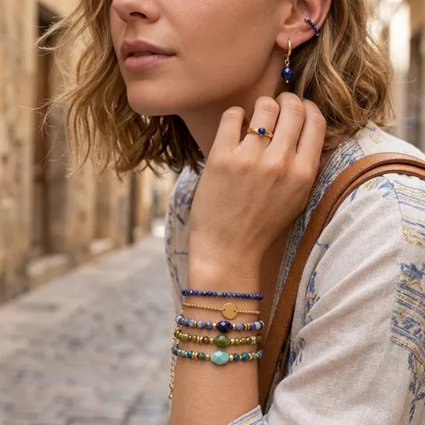Vintage Western Kupfer Künstliche Perle Schmuck Set Farbblockierung Rund Geometrisch Ohrhänger Armband Set Für Damen Alltägliches Accessoire