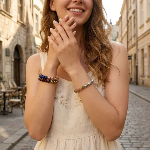 Gefacetteerde Natuurlijke Halfedelsteen Elastische Armband Vergulde Lavasteen Contrastkleur Kralen Armband Sieraden Voor Unisex