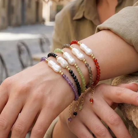 Franse Stijl Onregelmatige Halvedelsteen Kralen Armband Barok Kunstparel Verstelbare Armband Vrouwen Luxe Sieraden