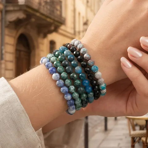 Retro Halbedelstein Kralen Armband Gelaagde Stretch Strand Armband Geometrisch Polygoon Charm Sieraden Voor Vrouwen Mannen