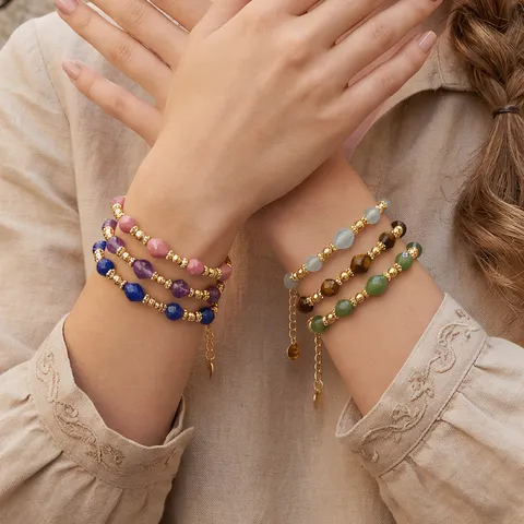 Artistiek Vintage Meerlagige Halvedelsteen Natuursteen Perlen Armband Verguld Koper Ketting Armband Voor Heren Dames Unisex Sieraden