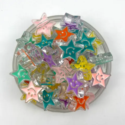 Acrylic Five Pointed Star Smiley Face Loose Beads Oil Drip Transparent DIY Phone Chain Jewelry Making Craft Beaded