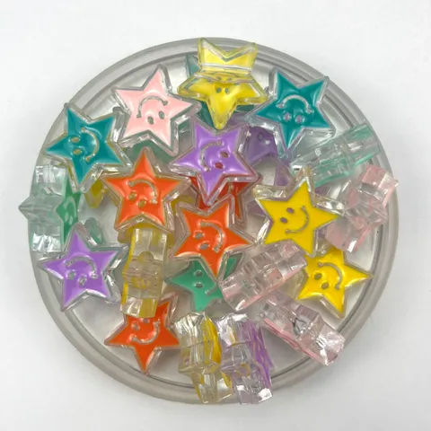 Acrylic Five Pointed Star Smiley Face Loose Beads Oil Drip Transparent DIY Phone Chain Jewelry Making Craft Beaded
