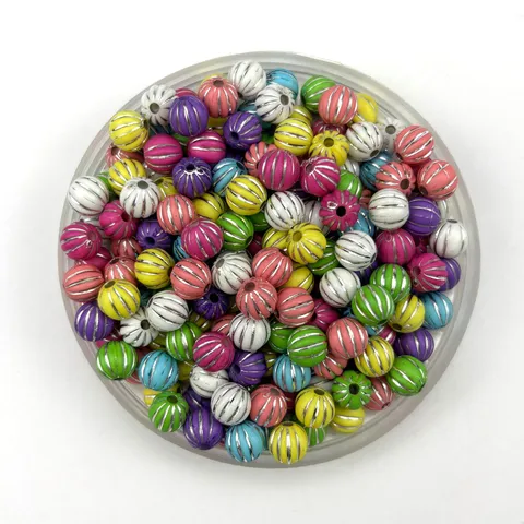 Acrylic Pumpkin Beads Silver Lined Loose Beads DIY Bracelet Necklace Jewelry Making Crafts Supplies Assorted Colors