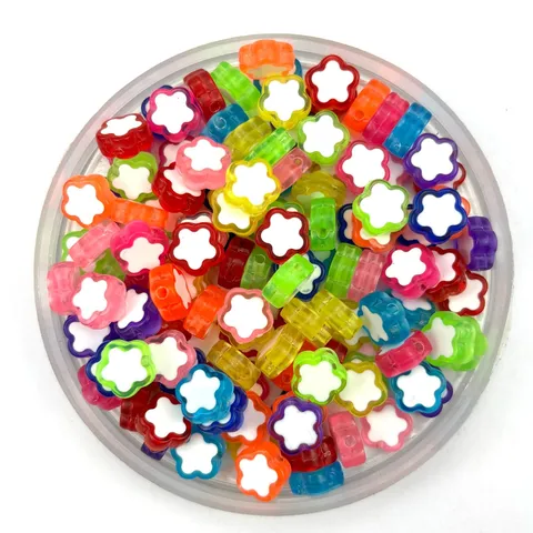 Acrylic Plum Blossom Beads Double Color Transparent Flower Spacer Beads Children DIY Jewelry Craft Supplies
