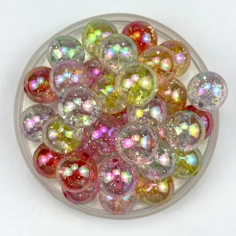 Colorful Acrylic Round Beads Iridescent Glitter Spacer Beads For DIY Phone Chain Jewelry Making Craft