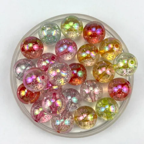 Colorful Acrylic Round Beads Iridescent Glitter Spacer Beads For DIY Phone Chain Jewelry Making Craft
