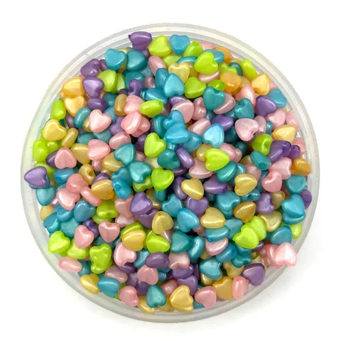 Plastic Heart Beads Transparent Pearlescent Loose Beads For DIY Handcraft Jewelry Making Bracelet Necklace