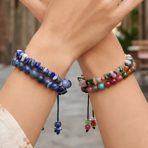 Handgeweven Halbedelsteen Kralen Armband Modieus Minimalistisch Onregelmatig Gelaagde Verstelbare Touw Armband Sieraden Cadeau Voor Vrouwen