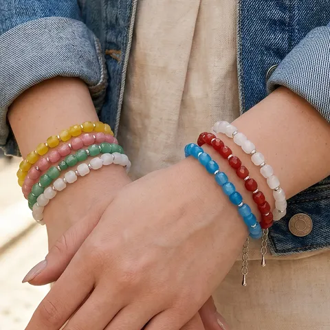 Vintage Natuurlijke Halfedelsteen Kralen Armband Voor Vrouwen Rode Agaat Gefacetteerde Geometrische Armband Handgemaakte Sieraden