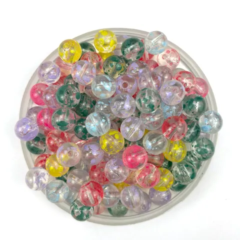 Acrylic Transparent Spray Painted Round Beads Cracked Design Loose Beads For DIY Beading Bracelet Jewelry Making Craft
