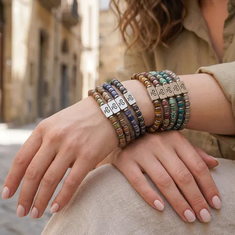Mode Natuurlijke Halvedelsteen Kralen Armband Vintage Individueel Geometrisch Verguld Metalen Plaat Strand Bedelarmband Voor Heren Casual Sieraden Cadeau