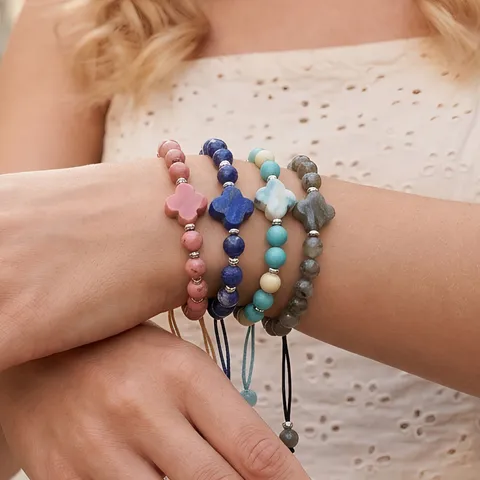 Vintage Handgeweven Kralen Armband Voor Vrouwen Halbedelsteen Strass Klavertje Vier Verstelbare Charm Armband Cadeau