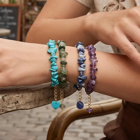 Zoete Onregelmatige Halbedelsteen Kralen Armband Vintage Ins Stijl Natuurlijk Kristal Verstelbare Armband Voor Vrouwen Feest Sieraden