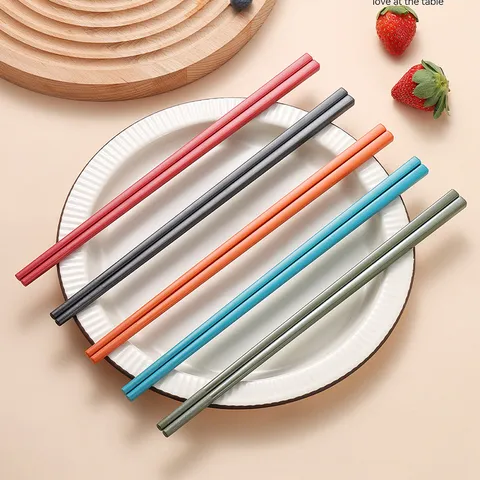 Household PPS Alloy Chopsticks Heat Resistant Non Slip Retro Light Luxury Kitchen Dining Tableware Chop Sticks