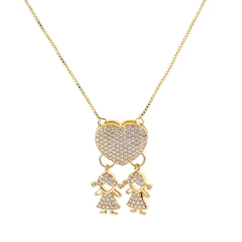 Fashion Copper Rhinestone Heart Pendant Necklace For Couples Euro American Style Fine Chain Enamel Boy Girl Character Necklace Daily Decorative Jewelry Gift