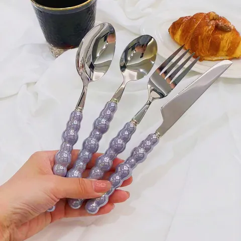 Stainless Steel Western Tableware Set Luxury Cutlery Set With Ceramic Pearl Handle Dinner Knife Fork Spoon