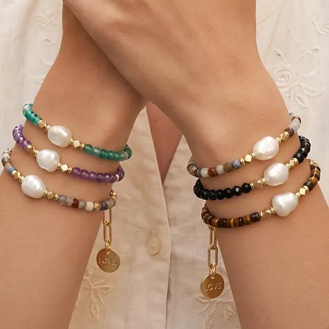 Modieus Minimalistisch Halbedelstein Kralenarmband Verguld Kunstparel Bedelarmband Persoonlijkheid Geometrisch Handsieraden Cadeau Voor Dames