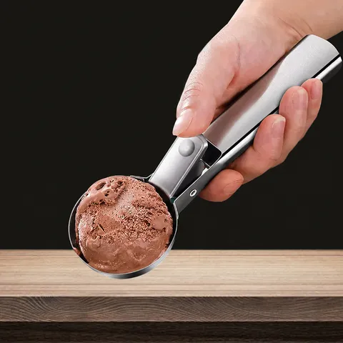 Stainless Steel Ice Cream Scoop Commercial Household Melon Ball Digger Metal Spring Release Spoon Kitchen Gadget