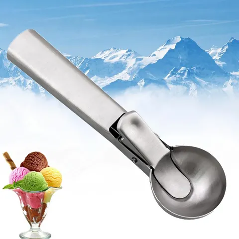Stainless Steel Ice Cream Scoop Commercial Household Melon Ball Digger Metal Spring Release Spoon Kitchen Gadget